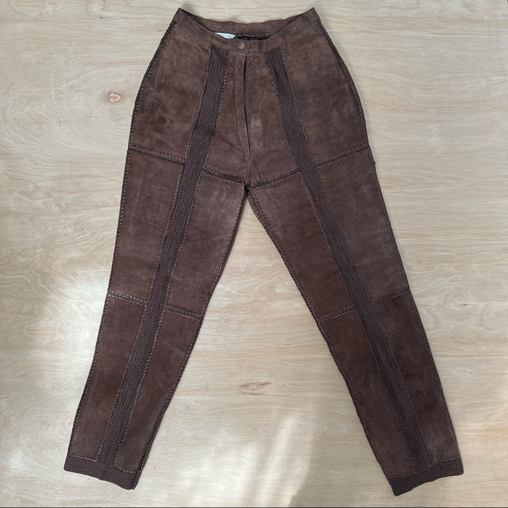 vintage SMH mixed material leather high rise pants brown size 6